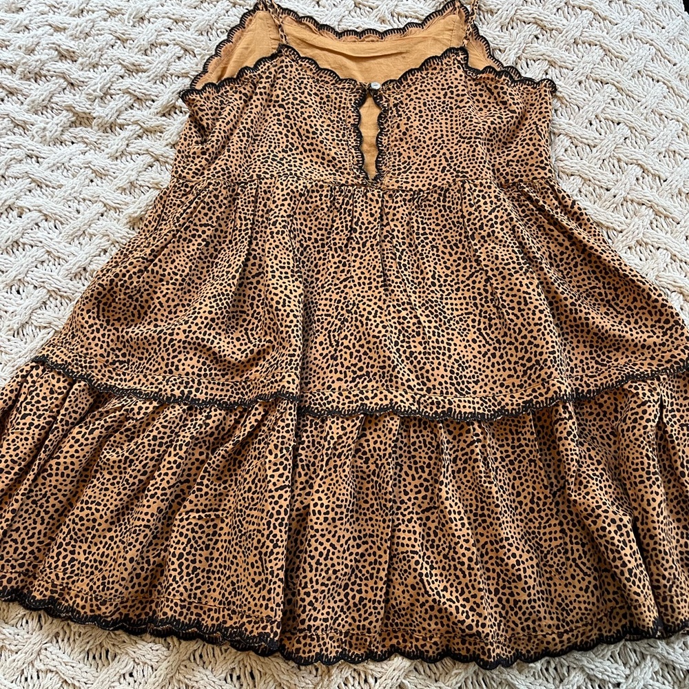 Urban Outfitters Tiered Sleeveless Sundress Mini Dress Animal Print Leopard XS - Picture 14 of 16